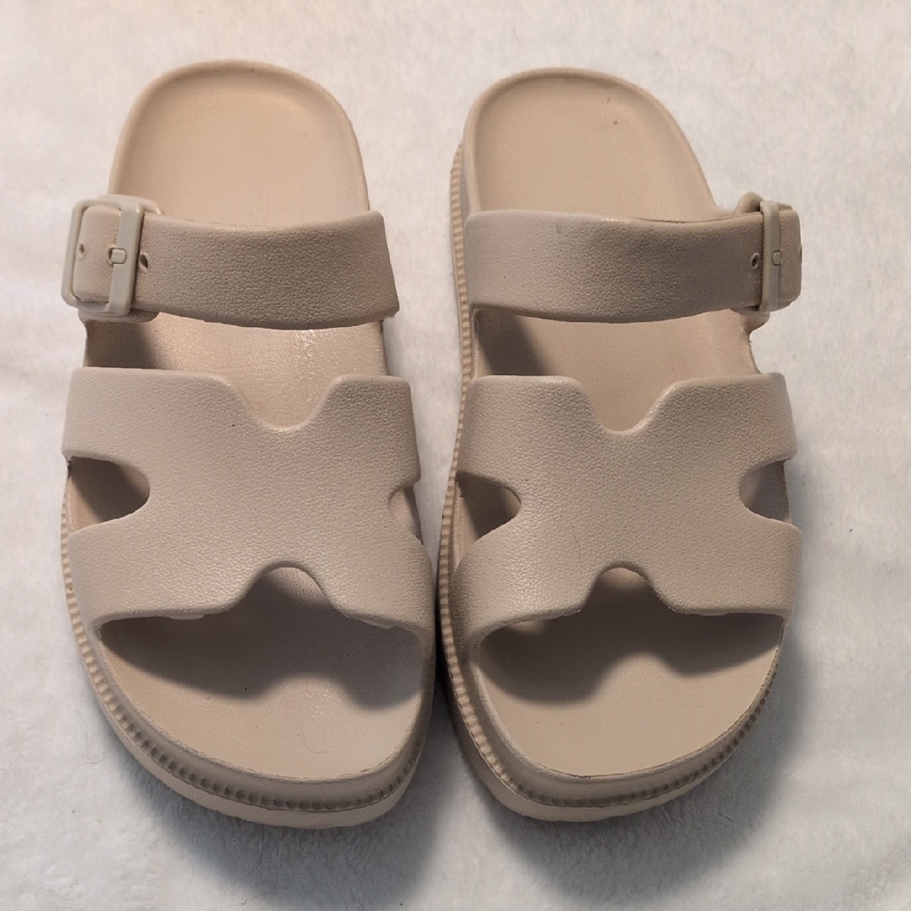 Beige Slide Sandals, Size 7